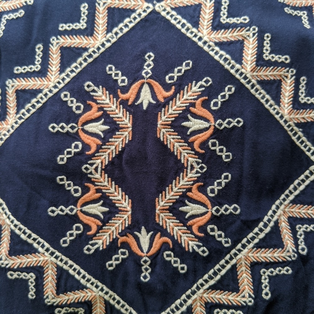 Jenna Hansen Navy Blue Embroidered Fringe Hem Cami Tank Top Boho Festival XS - Picture 4 of 10